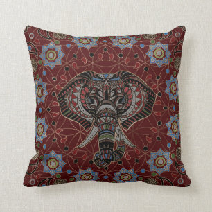 Coussin Éléphant indien dans l'ornement de Mandala