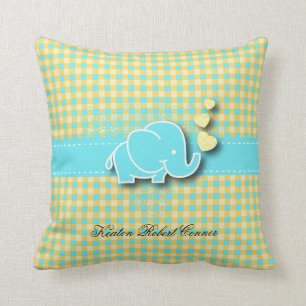 Coussin Éléphant jaune et bleu de bébé de plaid