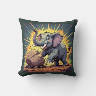 Coussin Éléphant joueur poussant un rocher – Animation de 