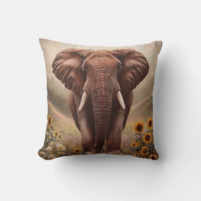 Coussin Eléphant Majestic dans le champ Fleur sauvage (Recto)