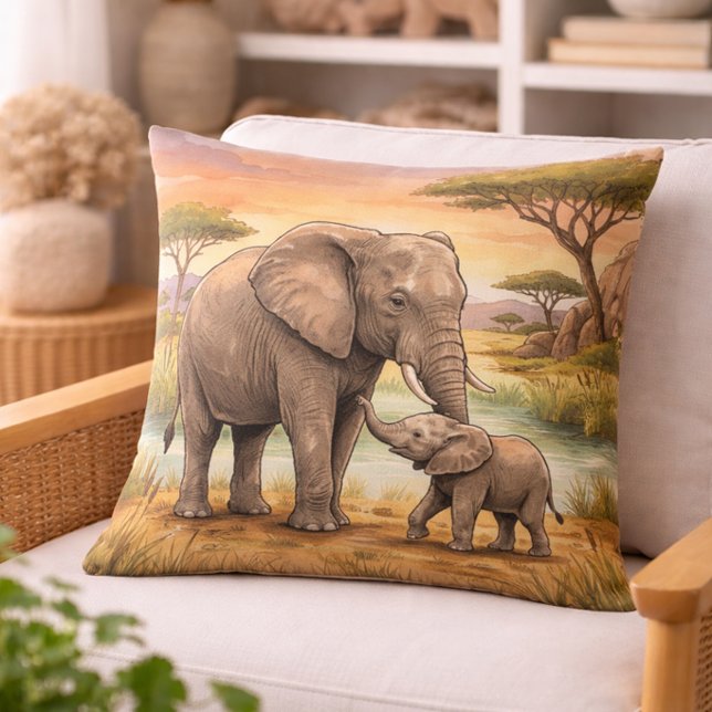 Coussin Éléphant Maman et Animaux de Safari pour Petit (Créateur téléchargé)