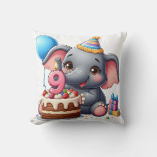 Coussin Éléphant Mignon 9ème Anniversaire