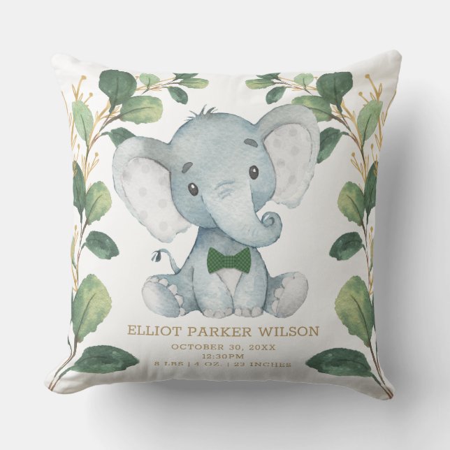 Coussin Eléphant mignon Petit Homme Verdure Or Statistique (Recto)