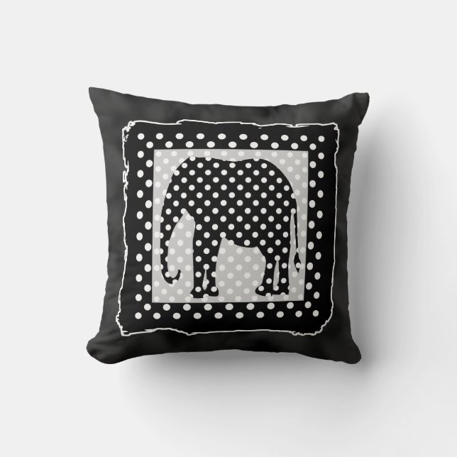 Coussin Éléphant noir et blanc, pois (Recto)