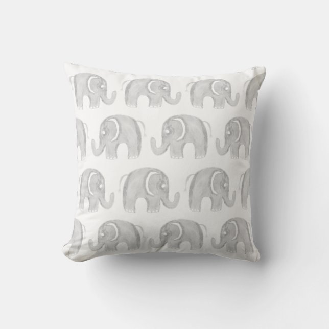 Coussin Éléphant peint à la main d'aquarelle moderne de (Recto)