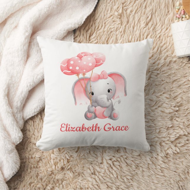Coussin Éléphant Rose en Ballon Monogramme pour la Chambre (Couverture)
