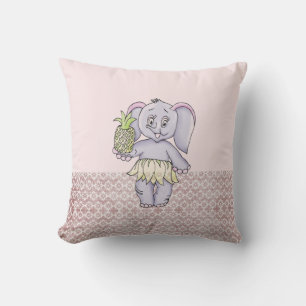 Coussin Eléphant rose Fille bébé moderne pour enfants Gris