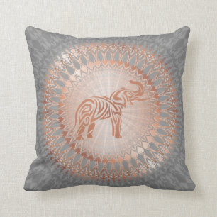 Coussin Eléphant rose Gold Grey Mandala