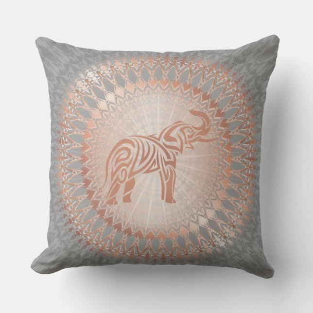 Coussin Eléphant rose Gold Grey Mandala (Recto)