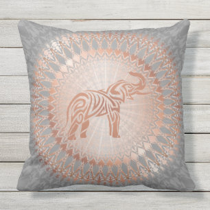 Coussin Eléphant rose Gold Grey Mandala