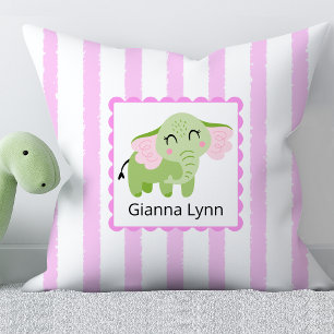 Coussin Éléphant Rose Monogramme Bébé Fille
