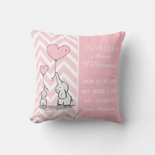 Coussin Éléphant Rose Pâle Naissance Bébé Fille Personnali (Recto)