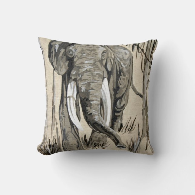 Coussin Eléphant Se Promenant À Travers L'Art De La Savane (Recto)