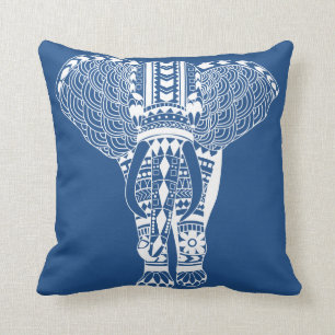 Coussin Éléphant tribal de Bohème blanc