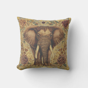 Coussin Éléphant Vintage, Motif Fleurs d'Éléphant Antique