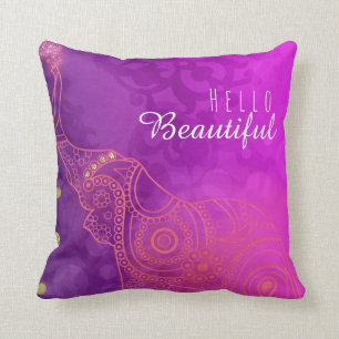 Coussin Eléphant Violet Rose Orange & Or Personnalisé Chic