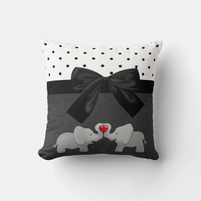 Coussin Eléphants adorables mignons, Pois, Bow noir (Recto)