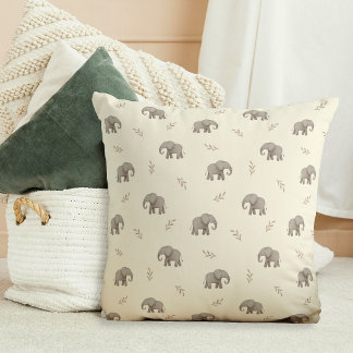 Coussin Éléphants Aquarelle Jaune Motif de Nurserie