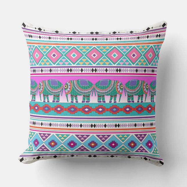 Coussin Eléphants avec Motif aztèque (Recto)