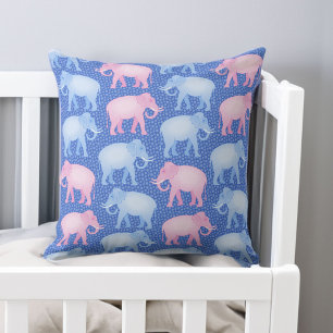 Coussin Eléphants baby shower rose et bleu