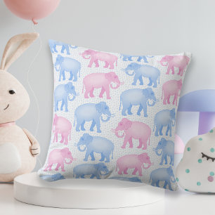 Coussin Eléphants baby shower rose et bleu