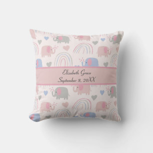 Coussin Eléphants bleu rose Rainbows Nursery