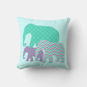 Coussin Eléphants d'Aqua et de Lavande Jetent l'oreiller