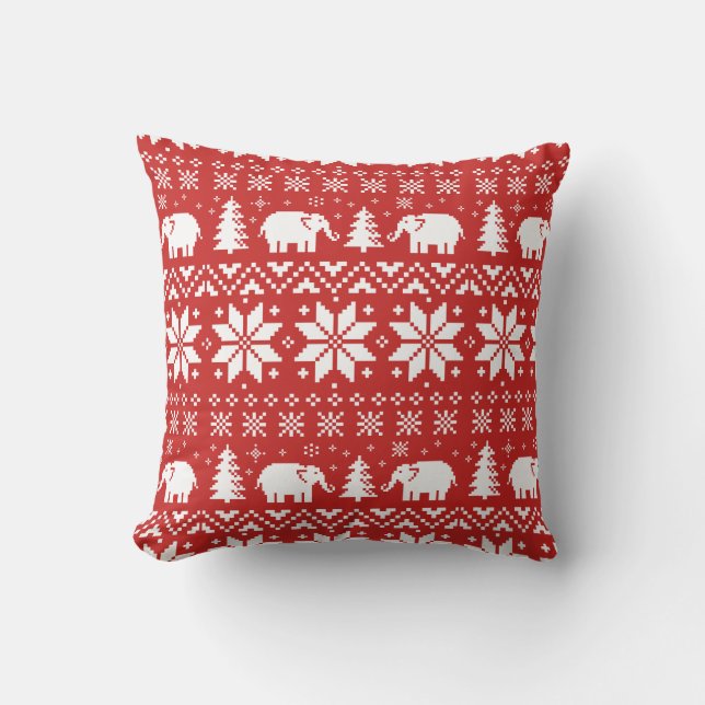 Coussin Eléphants de Noël Motif de Noël Rouge (Recto)