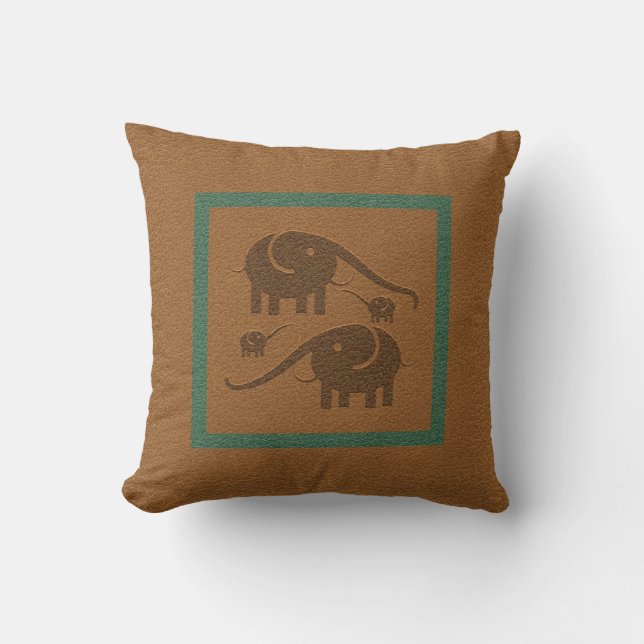 Coussin Eléphants En Cuir Brown Et Brown (Recto)