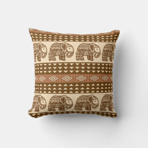 Coussin Eléphants ethniques Motif Vintage géométrique