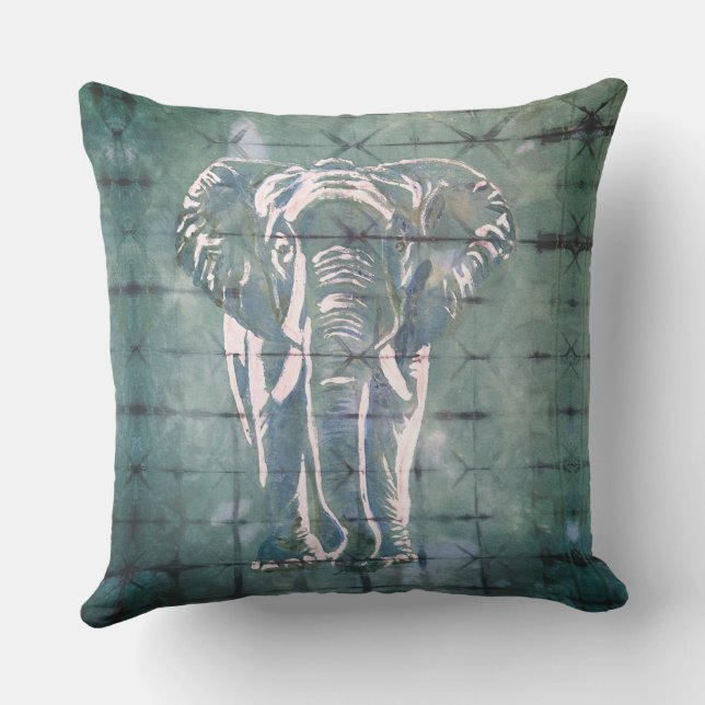Coussin Elephants in the Art of Japanese Dye, Tribal Green (Verso)
