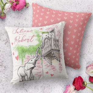 Coussin Eléphants mignons Roméo et Juliette Romantique Nom
