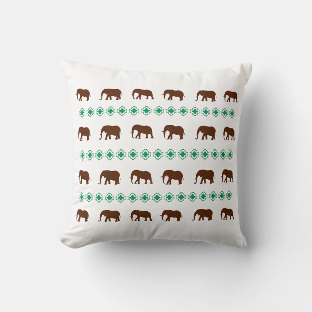 Coussin éléphants motif brun et vert design (Recto)
