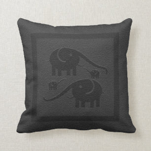 Coussin Eléphants Noirs Et Cuir