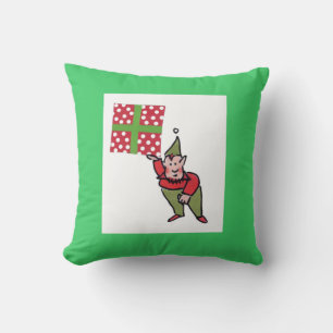 Coussin Elfe avec Polka Dot Cadeau carré vert jeté oreille