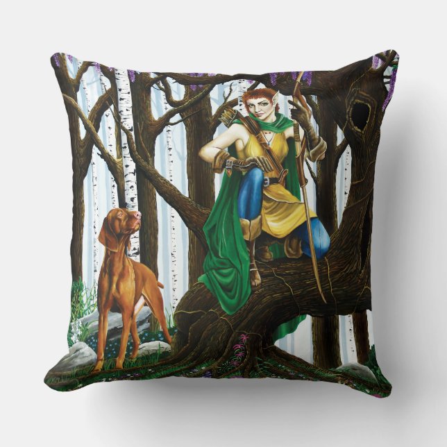 Coussin Elfe de fantasy archer Vizsla Forêt enchantée (Recto)