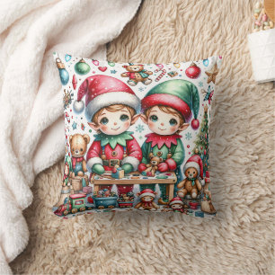 Coussin Elfes adorables à Père Noël Atelier Noël