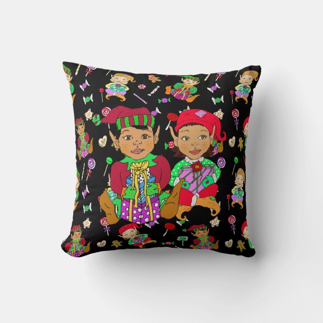 Coussin Elfes de fête et bonbons de Noël Whimsical (Recto)