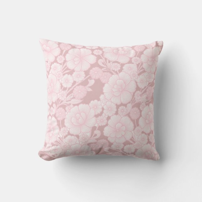 Coussin Elia 🌸 Rose Pâle Floral Baroque (Recto)