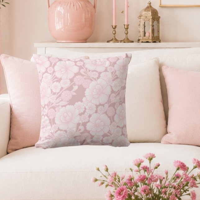 Coussin Elia 🌸 Rose Pâle Floral Baroque (Créateur téléchargé)