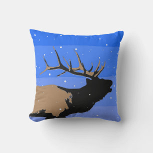 Coussin Elk bouillonnant en hiver - Art original de la fau