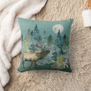 Coussin Elk Majestic en Pleine lune forestière