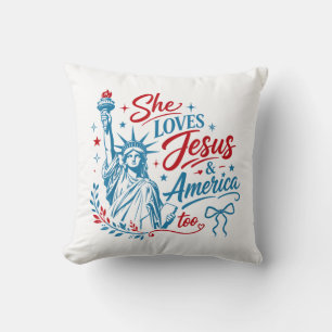 Coussin Elle aime Jésus et l'Amérique aussi le 4 juillet C