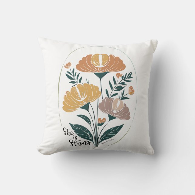 Coussin Elle est forte Psalm Boho Christian Inspiration T (Recto)