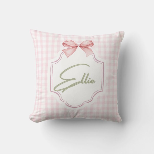 Coussin Ellie Personnalisée Pink Bow & En vichy Imprimer (Recto)