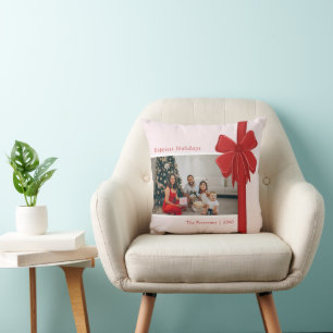 Coussin Emballage de photo de cadeau de Noël avec un ruban