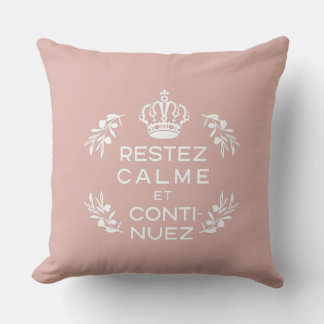 Coussin emblème blanc rose Français Garder le calme et con