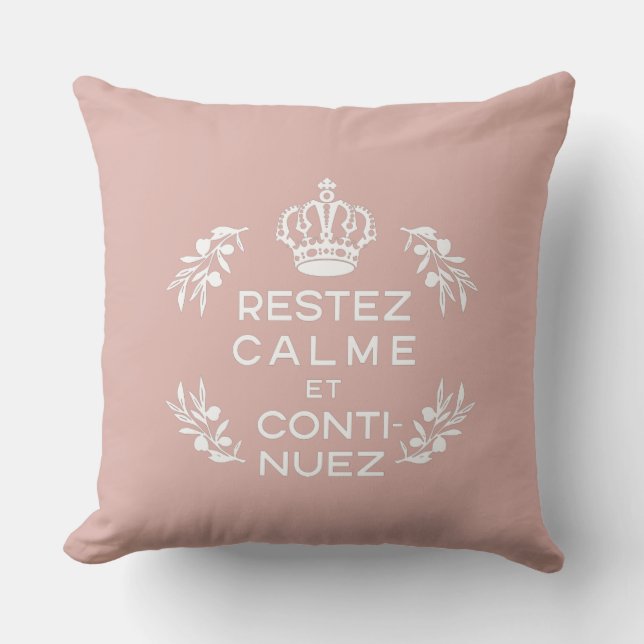 Coussin emblème blanc rose Français Garder le calme et con (Recto)