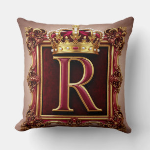 Coussin Emblème de couronne à lettres dorées élégantes sur