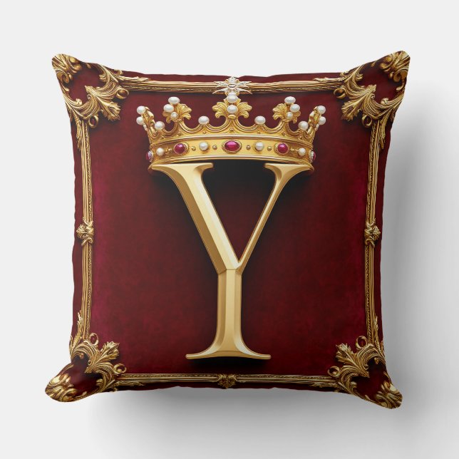 Coussin Emblème de couronne de lettre dorée élégante sur c (Recto)